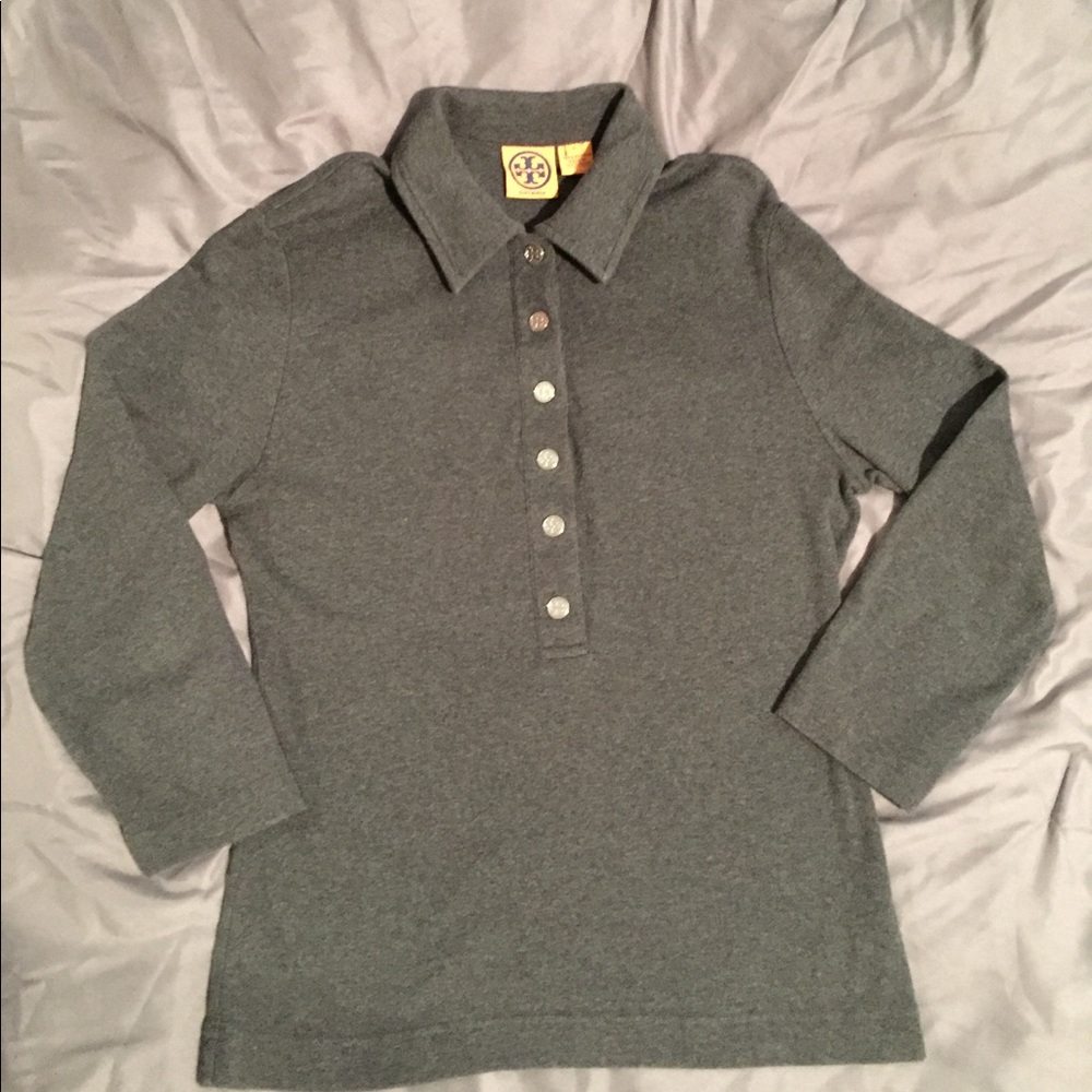 Tory Burch Thick Knit Polo Top 3/4 Sleeve L
